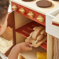 Tiny Land Wooden Play Kitchen for Toddlers - Honey Kitchenette Pretend Cooking Set