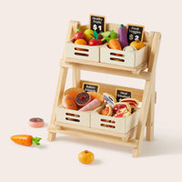 Tiny Land Play Kitchen Accessories – Play Kitchen Food Storage: Versatile Wooden Rack for Play Food