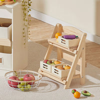 Tiny Land Play Kitchen Accessories – Play Kitchen Food Storage: Versatile Wooden Rack for Play Food