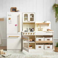 Tiny Land Play Kitchen Accessories – Play Kitchen Fridge: Wooden Cabinet Refrigerator for Kids